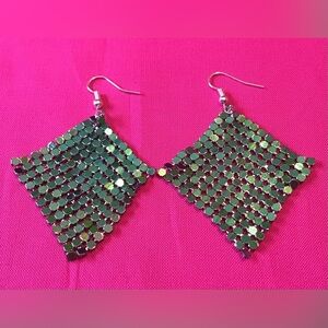 Iridescent Green Metallic Dangle Earrings